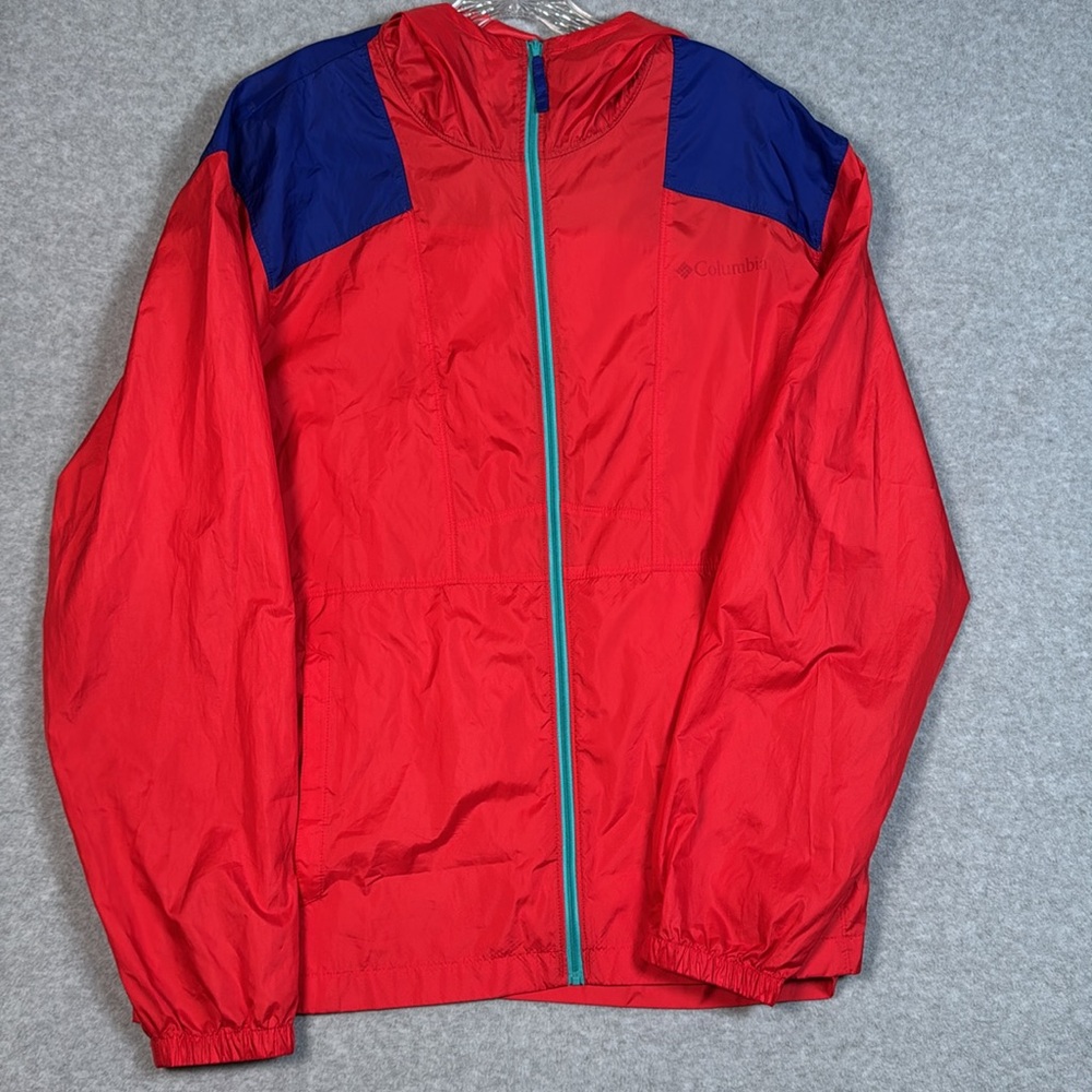 Columbia Men’s‎ Lightweight Color Block Hooded Zip Up Windbreaker Red Size L